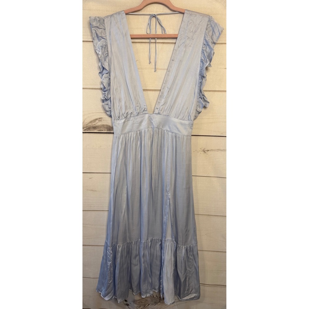 Light Blue Midi Dress with Deep V-Neck
